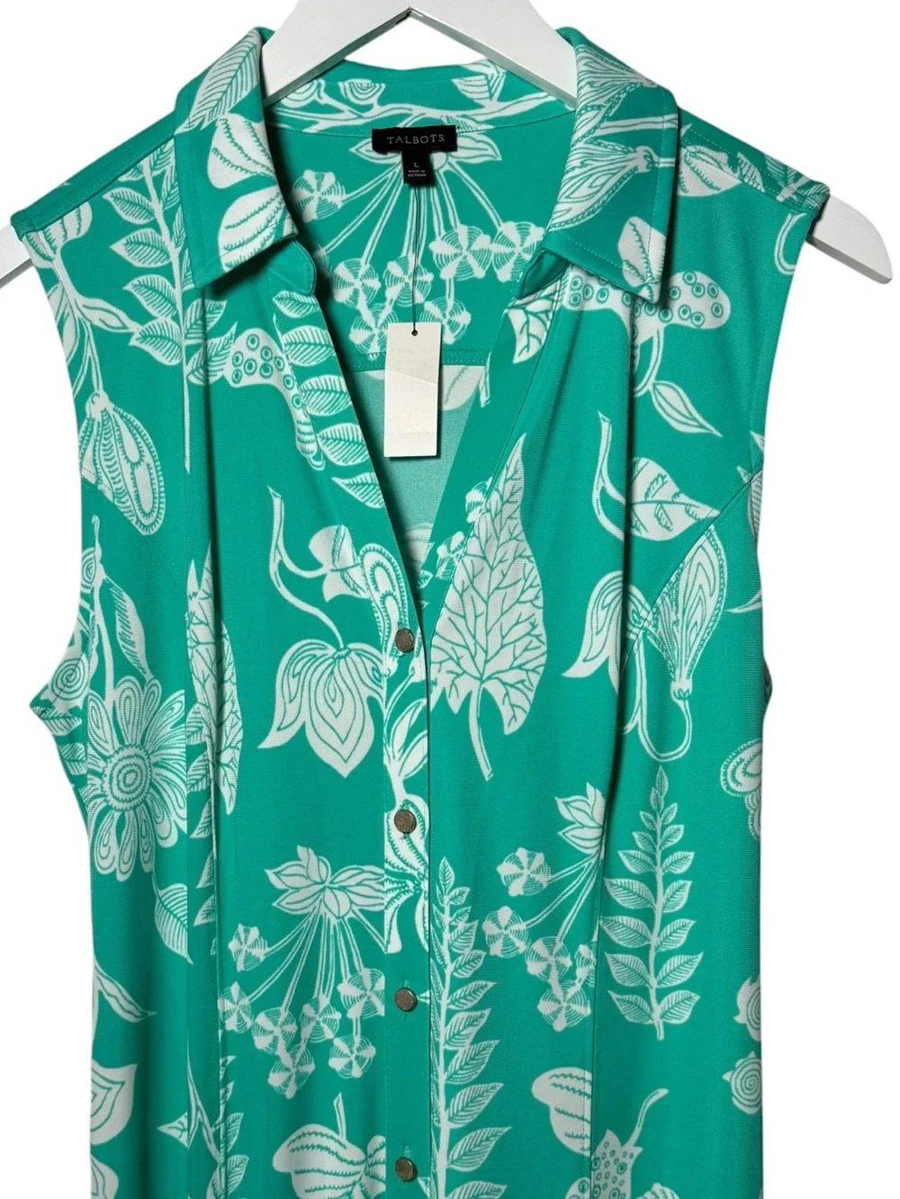 Talbots Green and White Hawaiian Floral Slinky Knit Maxi Dress NWT Size Large - Picture 4 of 8